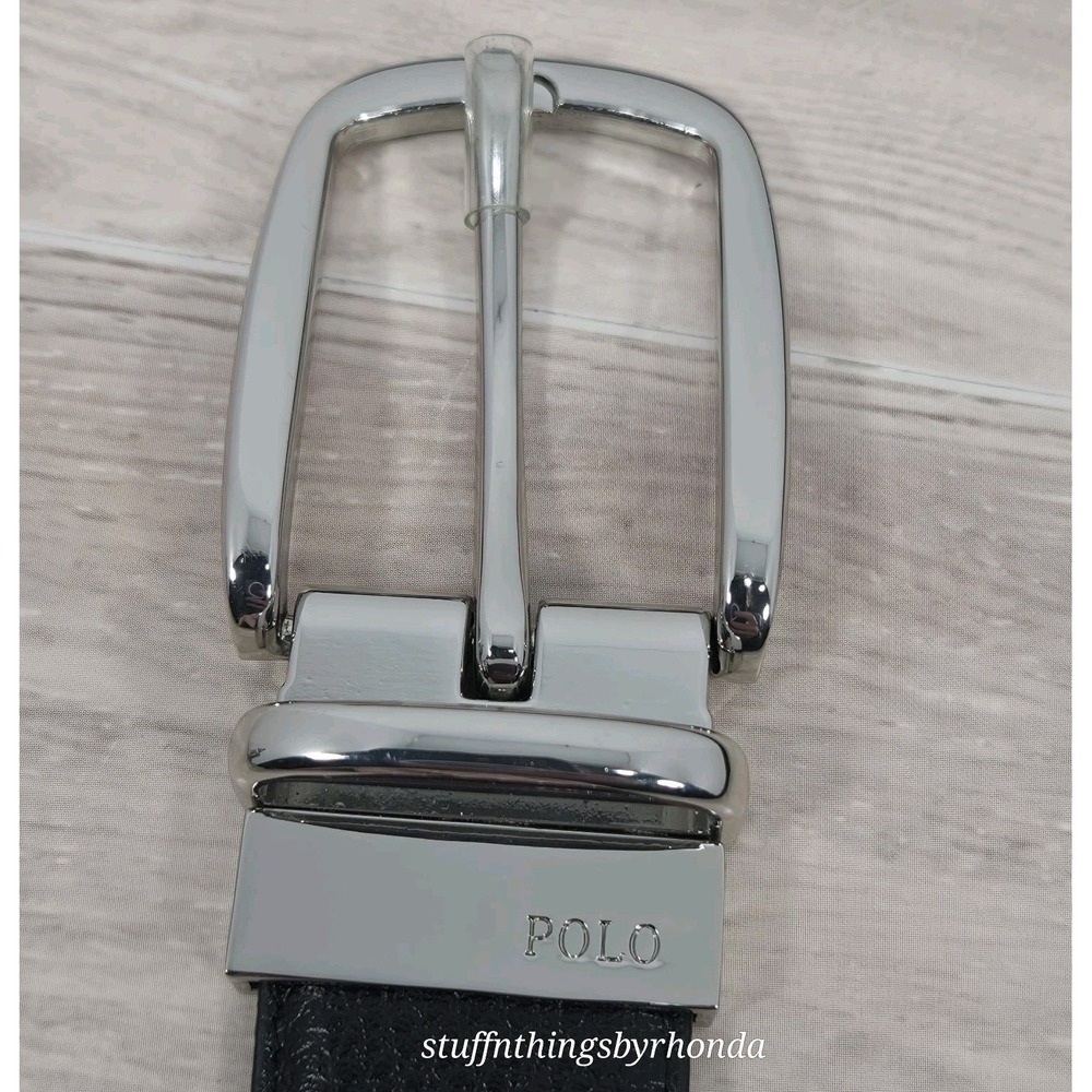 NWOT - POLO‎ RALPH LAUREN BLACK+BROWN REVERSIBLE LEATHER BELT+SILVER TONE BUCKLE